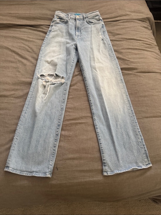 MOTHER Denim - MOTHER Light Blue Distressed Wide-Leg Jeans